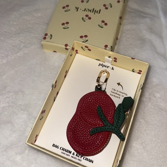 Viral Piper K Cherry Leather Air Tag Holder Keychain - Picture 3 of 5